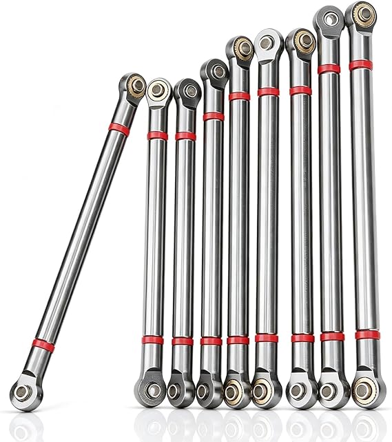RC Link Rods, 8Pcs Aluminium Alloy Rod Links Linkage Chassis 313mm Wheelbase for Axial SCX10 1/10 Scale RC Crawler Car Steering Linkage Upper & Lower Upgrade Parts(Ti)