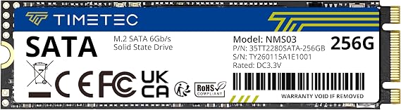 Timetec 256GB SSD 3D NAND SATA III 6Gb/s M.2 2280 NGFF 128TBW Read Speed Up to 550MB/s SLC Cache Performance Boost Internal Solid State Drive for PC Computer Laptop and Desktop (256GB)