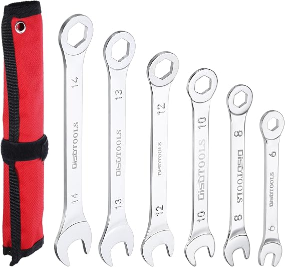 sourcing map Thin Combination Wrench Metric 1Set 6-Point Ended Box 15 Degree Offset Open End CR-V Chrome Plated Steel, Silver