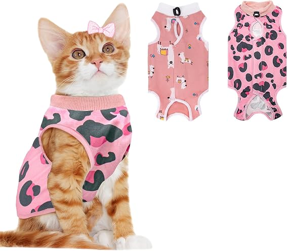 2 PCS Cat Recovery Suit Female Cat Onesie for Cats After Surgery Spay Abdominal Wounds, Kitten Surgery Recovery Suit Female Breathable E-Collar Alternative Kitten Onesie Anti Licking Medium