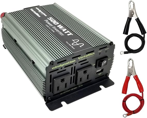 VertaMax Pure SINE Wave 500 Watt (1000W Surge) 12V Power Inverter DC to AC Power - Solar, RV, Car, Off Grid