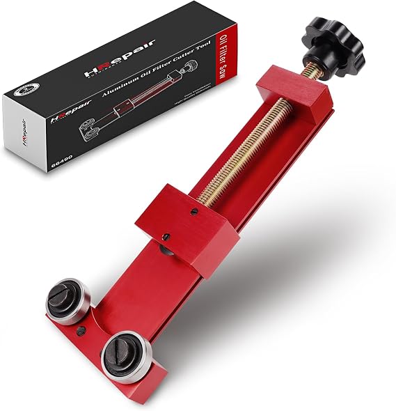 Aluminum Oil Filter Cutter Tool Cutting Range 1-3/4" to 5-3/4" With Steel Threaded Shaft,Red Anodized - Fits All Filters [Part#66490]
