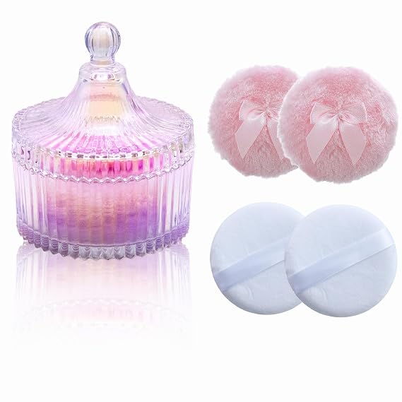 5 Pieces Body Powder Puff and Powder Container (Glitter, Yurt)