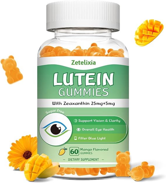 Lutein Gummies 25mg, Sugar Free Lutein Zeaxanthin Supplements Gummies, Eye Health Supplement for Adults, Eye Vitamins, Mango Flavor, 60 Count