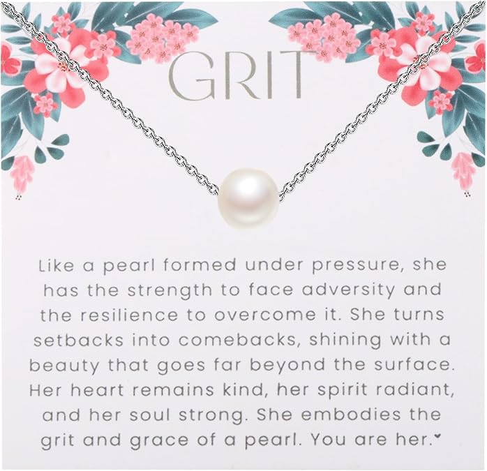 TGBJE Pearl Pendant Necklace Grit Inspired Necklace Inspirational Encouragement Gifts Motivational Gifts