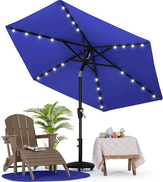MASTERCANOPY 7.5ft Patio Umbrella with Solar Lights, Blue