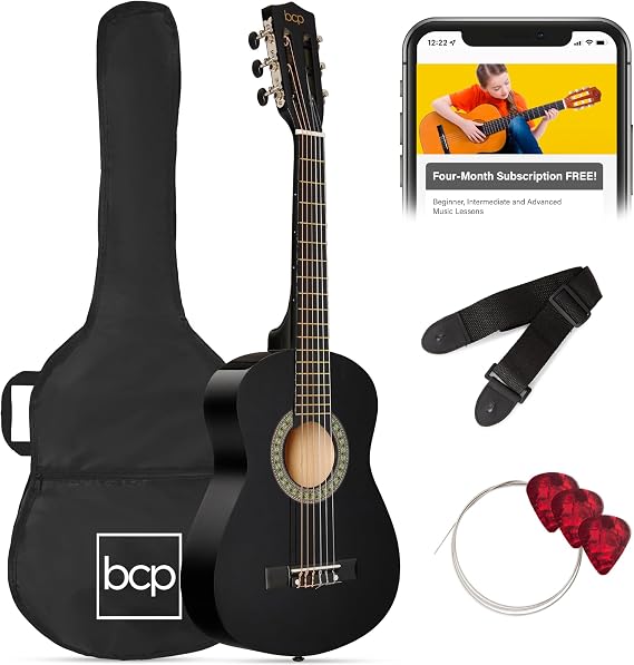 Best Choice Products 30in Kids Acoustic Guitar, All-in-One Beginner Starter Kit w/Strap, Case, Extra Strings, Rosette Inlay - Black