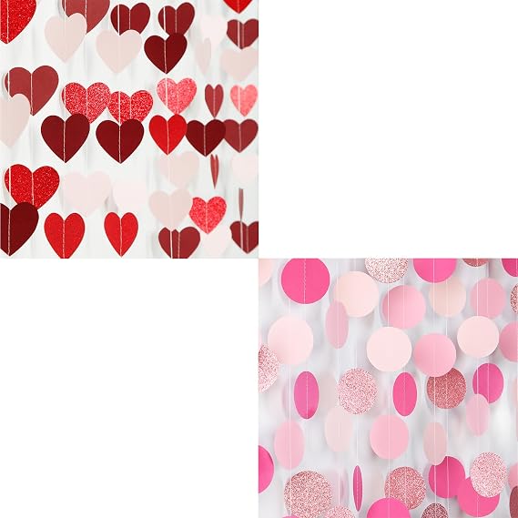 Valentines Day Party Decorations Pink-Red Heart-Garland and Hot-Pink Rose-Gold Party Decorations Garland