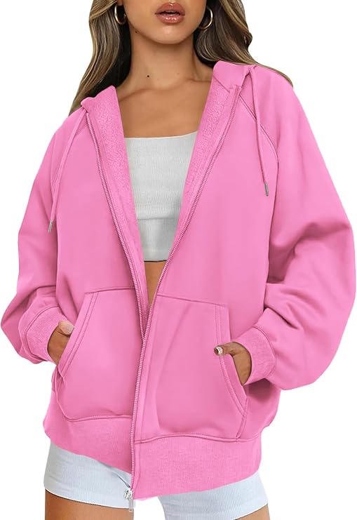 Jhsnjnr Womens Sweatshirt with Pockets Long Sleeve Hooded Fleece Jacket Warm Oversized Zip Up Hoodie