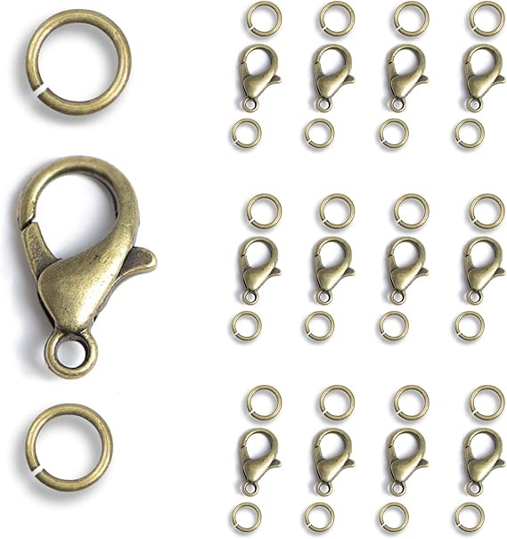 AD Beads 50 Pieces Lobster Claws Clasps Plus 100 Pieces 5mm Match Color Open Jump Rings Suitable for Necklace Bracelets Jewelry (6x10mm, Bronze)