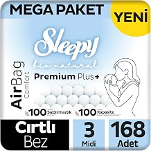 Sleepy Bio Natural Premium Plus Airbag Comfort Mega Paket Bebek Bezi 3 Numara Midi 168 Adet