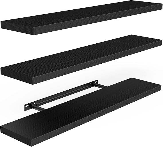 Amada 23.6" Floating Shelves for Wall Decor & Storage, Set of 3, Black