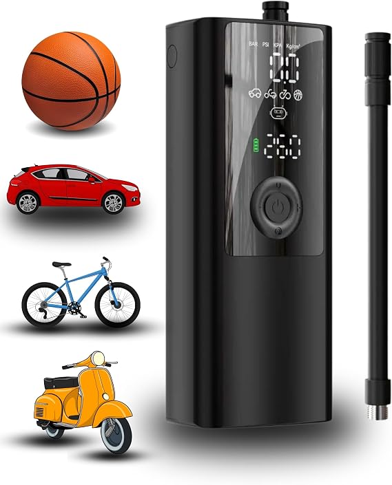 Cordless Electric Inflator - for Bikes, Balls, Motorcycles, Cars & More - with Digital Pressure Gauge, LED Light, Auto Shut-Off - Hi-Reliable Air Pump