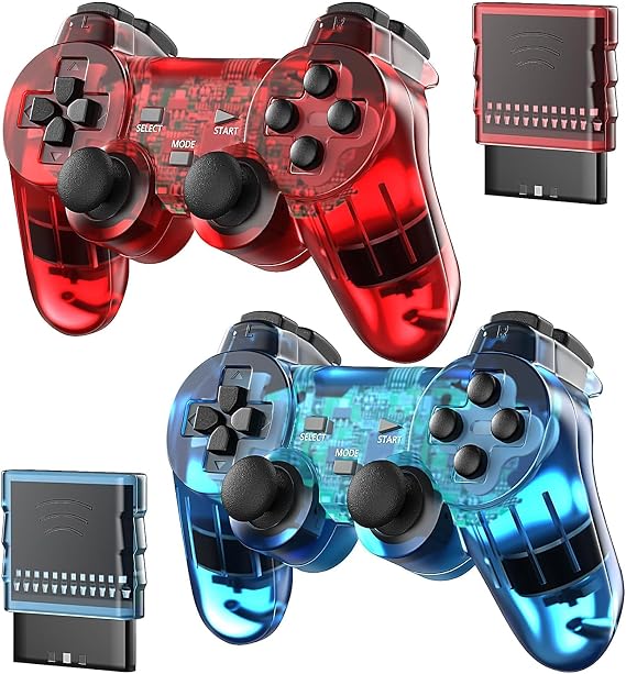 Degulan Wireless Controller for PS-2 High Performance Gamepad Joystick Remote Compatible with Play 2 (ClearRed and ClearBlue)