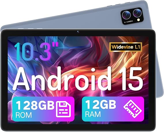 Android 15 Tablet, 10.3", 12GB RAM, 128GB Storage, Octa-Core