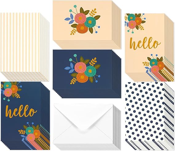 BEST PAPER GREETINGS Notecards with Envelope - 4 x 6 Inch, Multicolor, 48 Pack - Hello Cards & Notes for Everyday Greetings