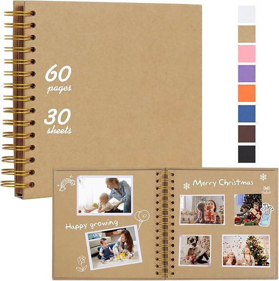 RECUTMS 12x12 Inch Large Scrapbook Album 60 Page Kraft DIY Baby Photo Brown