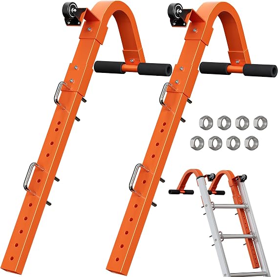 2 Pcs Roof Frame Hooks with Wheels, Orange | Frame Accessories with Rubber Grip T-Bar, Adjustable Frame Stabilizer, Easy to Access Steep Roofs