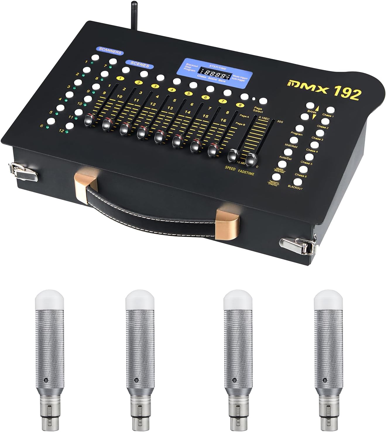 CaalLogt DMX512 Controller Stage DJ Light Console Lighting Mixer Board Console Wireless DMX Transmitter Receivers Set 192 Channels for Party DJ Disco Lights Show Night DJs KTV Bars Moving Heads