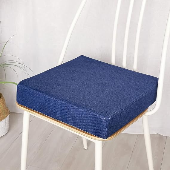 Square Thicken Seat Cushions,35D Sponge Chair Cushion Living Room Sofa Linen Seat Pad Not-Slip Office Chair Pad,9 Sizes-Dark Blue 50x50x8cm(20x20x3 inch)
