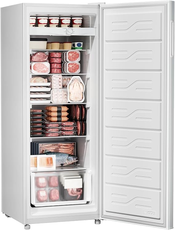 Upright Freezer 7.0 Cu.Ft, Convertible Stand Up Freezer or Refrigerator, Large Capacity with 5 Adjustable Shelves & Reversible Door, Upright Fridge for Home, Garage, Apartment