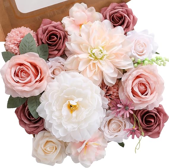 Kisflower Flowers Artificial Combo Cake Flowers Decorations Fake for DIY Wedding Bridal Bouquet Centerpieces Arrangements (Blush Pink)