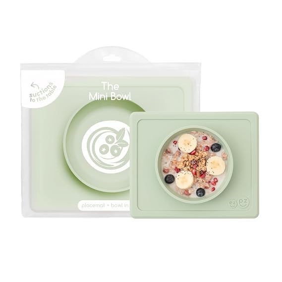 ezpz Mini Bowl (Sage) - 12 Months+ 100% Silicone Suction Placemat + Bowl