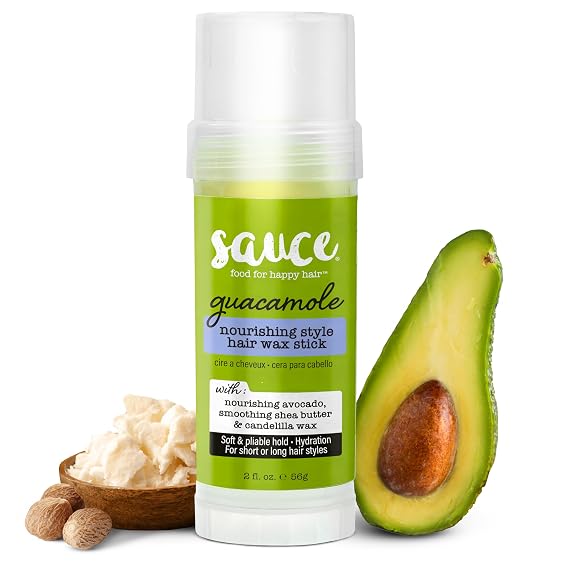 SAUCE BEAUTY Guacamole Hair Wax - Paraben & Sulfate Free, Moisturizing Avocado Oil & Shea Butter Wax for Styling Flyaway & Brittle Hair (2 oz) | For Styling Flyaways & Brittle, Damaged Hair, Avocado, Shea Butter, Castor Oil & Candelilla Wax, No Parabens & Sulfates