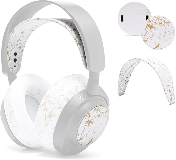 WC Arctis Nova Accessory Bundle Pack - Silicone Headband and Side Speaker Plate Upgrade for Arctis Nova Headsets by Wicked Cushions | Gold Marble