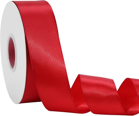 Red Ribbon 1 1/2 Inch x 50 Yards Double Faced Holiday Gift Wrap Satin Ribbon for Christmas, Valentine's Day, Crafts & Party Bows