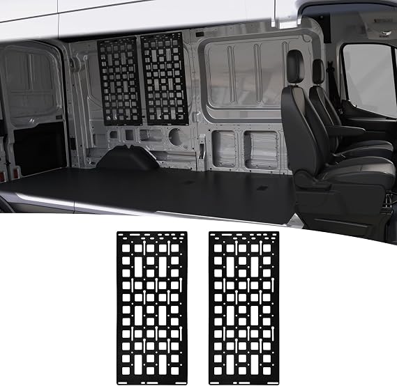 2PCS Side Molle Panel Compatible with 2015-2025 Ford Transit Cargo Van Mid/High Roof Heavy Duty Van Shelving Storage Molle Panel Organizer for 2024 Transit Accessories