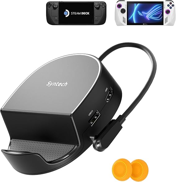 Syntech Mini Dock Compatible with Steam Deck/Steam Deck OLED/ROG Ally, 6-in-1 Docking Station with HDMI 2.0 4K@60Hz, Gigabit Ethernet, 3 x USB 3.0, PD Charging Stable Round Doc