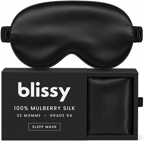 Blissy Silk Sleep Mask - Eye Sleeping Mask for Women & Men for Total Blackout - 100% Pure Mulberry Silk, 22 Momme 6a Fibers - Blindfold Sleep Mask Side Sleeper Eye Cover (Non Adjustable)