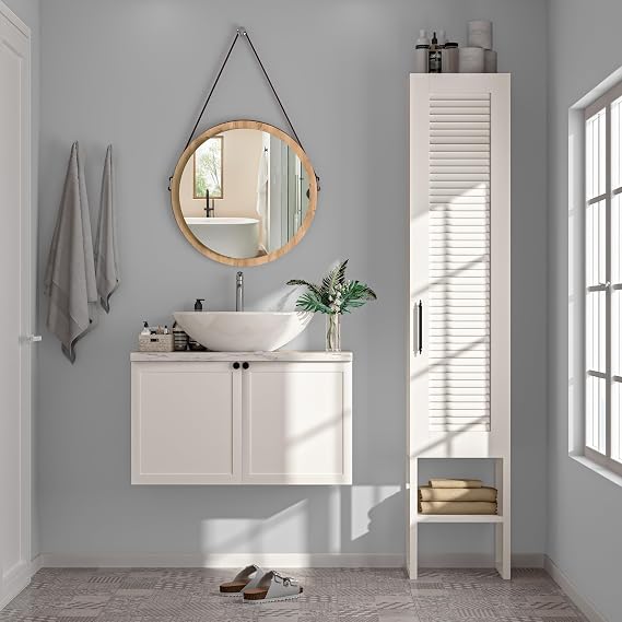 BNY130-Beyaz Panjur Kapaklı Metal Ayaklı Banyo Dolabı