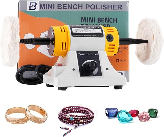 BAOSHISHAN Benchtop Buffer Polisher Grinder Electric Polishing Machine 4 inch Heavy Duty Variable Speed 320W (220V)