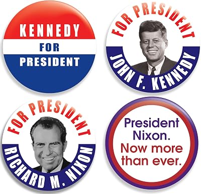 Kennedy and Nixon Election Pinback ButtonPin 2.25 inches for Costume - Set of 4 - For President