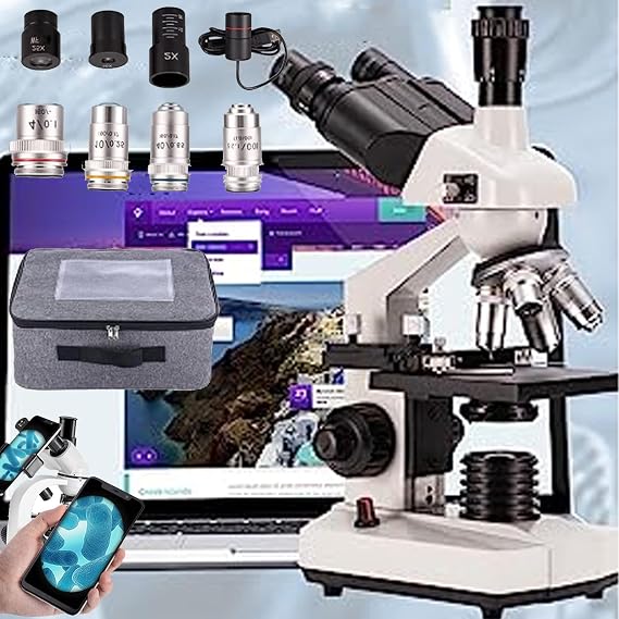 High-Powered Compound Trinocular Microscope-40x-5000x Magnification, 5 Million Pixel E-Eyepiece/Double Mechanical Stage/Led Illumination, Abbe Condenser for Laboratory,White