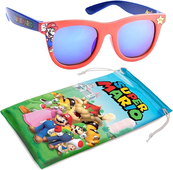 ARKAID Super Mario Sunglasses - Stylish, Comfortable & Durable UV-Protective Boys Sunglasses With Soft Carrying Case - Official Super Mario Gifts for Boys and Girls