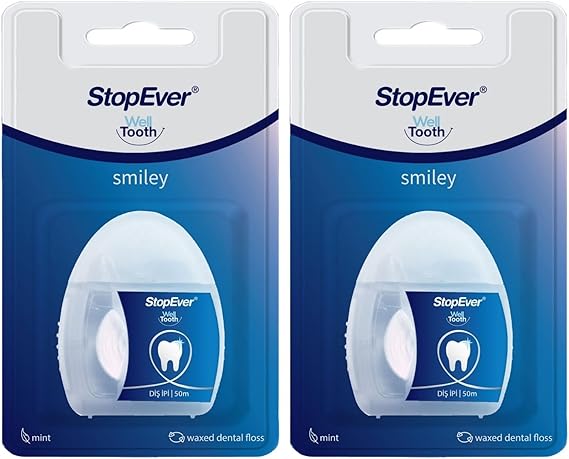 StopEver Smiley Diş İpi 2'li Paket (2 x 50m) – Mumlu ve Kaygan Yapı