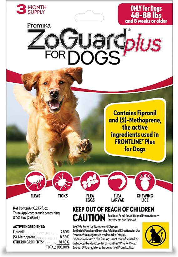 ZoGuard Plus Flea and Tick Prevention for Large Dogs Flea & Tick Prevention for Dogs 45-88lbs (3 Doses)