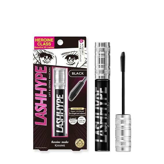 Heroine Make by KissMe Lash Hype Waterproof Mascara | Volumizing & Lengthening Formula | Smudge-Proof for Long-Lasting Hold | Black Waterproof Mascara for Full Lashes | Made in Japan