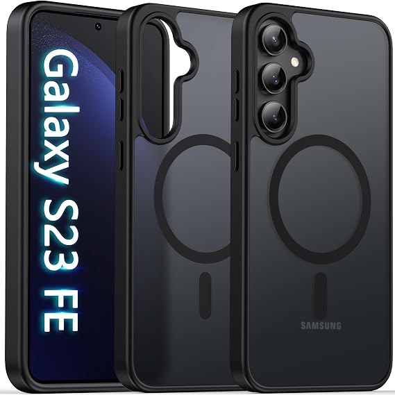 Oterkin Magnetic for Samsung Galaxy S23 Fe Case Matte, S23 Fe Phone Case Compatible with MagSafe Frosted Translucent Shockproof Anti-Scratch Slim Fit Case Military Grade Protection (Black)
