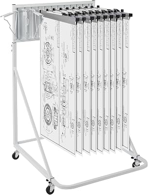 VEVOR Mobile Blueprint Storage Rack, Plan Holder with 12 Pivot Brackets, Mobile Blueprint Holder Adjustable Height & Length, Poster Display Rack for Office and Home Rack Only Without Clamps
