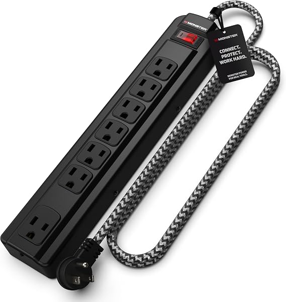Monster Pro MI Professional Surge Protector Power Strip with Fireproof MOV Technology for Computers, Amplifiers, Pedal Boards, and Pro Audio Gear