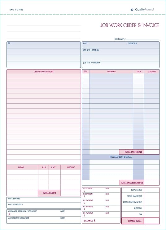 NextDayLabels Contractor Work Order, Invoice & Grid Sheet, 3-Part, 100 Pack