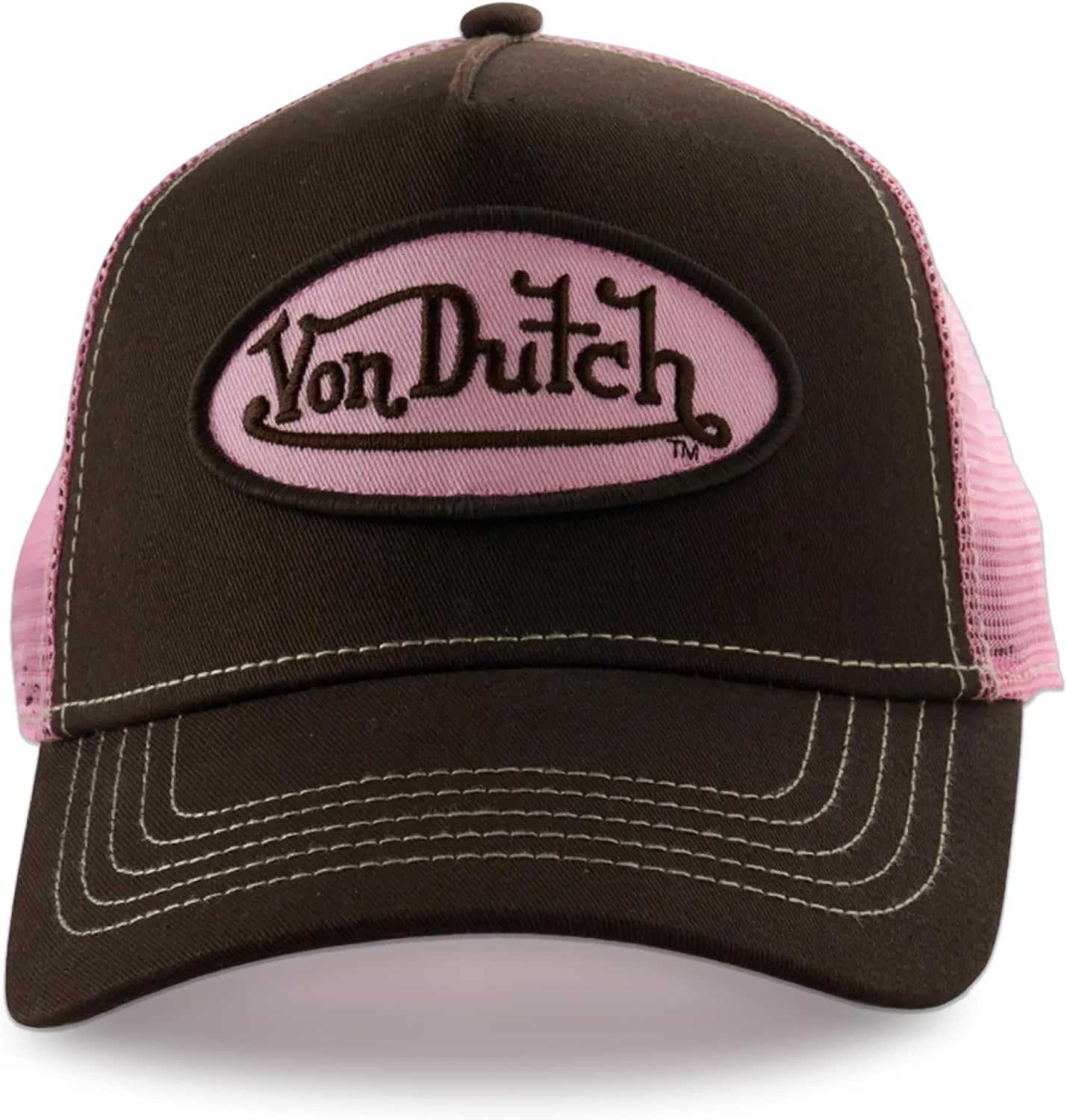 Von Dutch Staple Trucker Cap, Polyester Trucker Caps for Men and Women, Mens Baseball Cap with Adjustable Snapback Closure, Choc/Pink, One Size (55.5 to 60 cm)