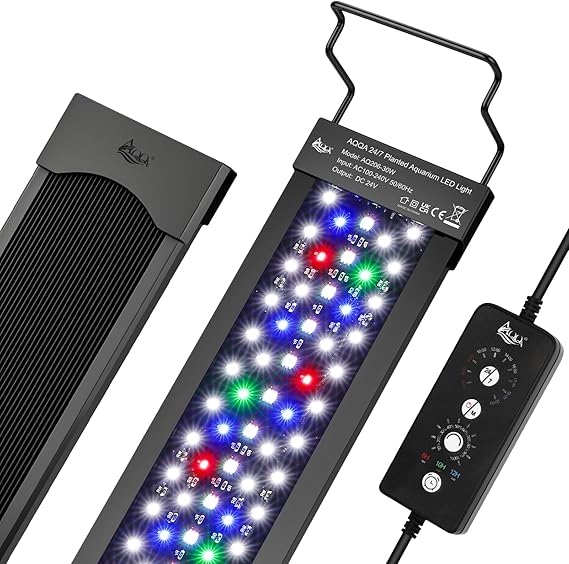 AQQA LED Aquarium Light, 24/7 Mode High Lumen Full Spectrum Fish Tank Light | DIY Mode, Adjustable Timer/Brightness, Extendable Bracket, Memory Function, IP68 Waterproof, Fits for 4855 Inch Tanks