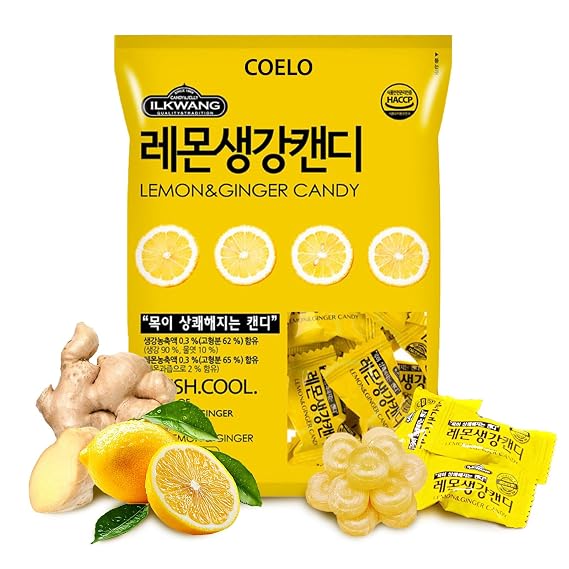 COELO Lemon Ginger Candy 250g (8.81oz) | Tangy & Spicy Sweet Flavor | Natural Ginger Root Fresh Lemon | Dessert Party Pack Picnic Daily Share Size Individually Wrapped On-The-Go K-Food Snack