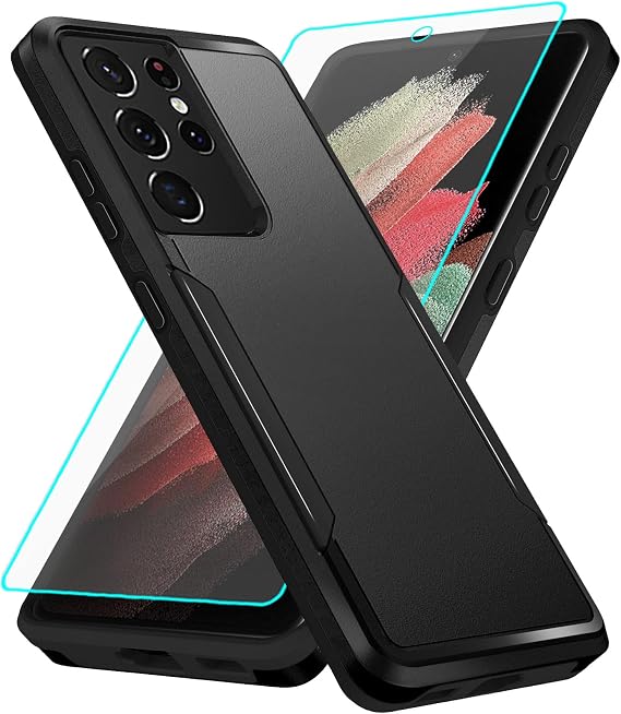 for Galaxy S21 Ultra Case with Screen Protection: Heavy Duty Protective Shockproof and Scratch Proof Cell Phone case for Samsung Galaxy S21 Ultra-Black