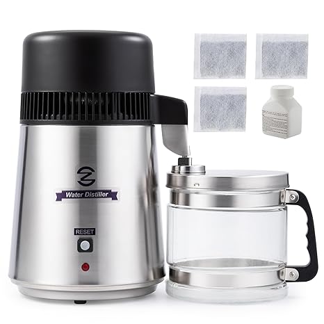 CO-Z 4L Brushed Stainless Steel 750W Countertop Water Distiller, Glass Pot